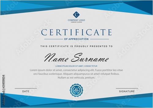 Modern and creative Certificate of Appreciation template.Trendy geometric design. Layered eps10 vector.