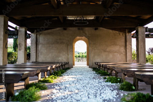 rustic outdoor wedding chapel in vineyard