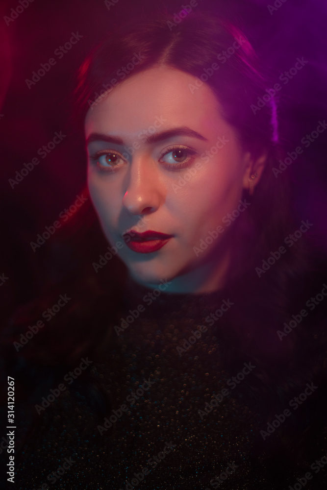 neon light and portrait of a girl. neon light and portrait of a girl.