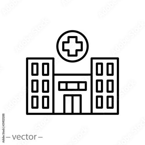 clinic icon, public medical hospital, thin line web symbol on white background - editable stroke vector illustration eps10