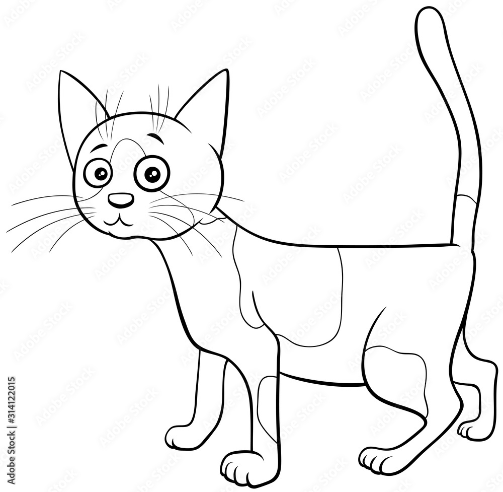 Fototapeta premium spotted cat cartoon character coloring book page