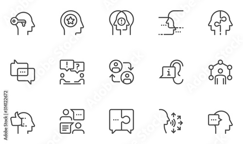 Сommunication Vector Line Icons Set. human communication, personal interaction, dialogue, conversation, discussion. Editable Stroke. 48x48 Pixel Perfect.