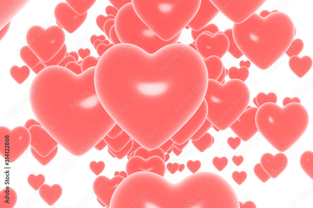 3D render illustration Heart flying on White background. Symbols of love for Happy Women's, Mother's, Valentine's Day, birthday card design.