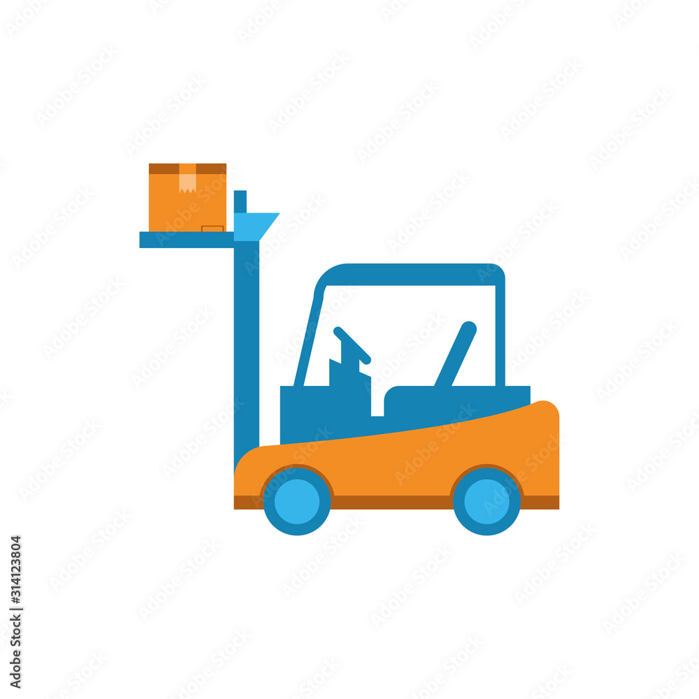 Isolated delivery box over forklift vector design