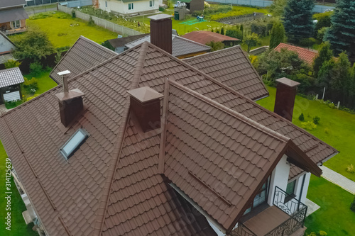 Corrugated metal roof and metal roofing. Modern roof made of met