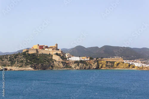 water sea port view of old town dalt vila castle fortress eivissa ibiza island spain 