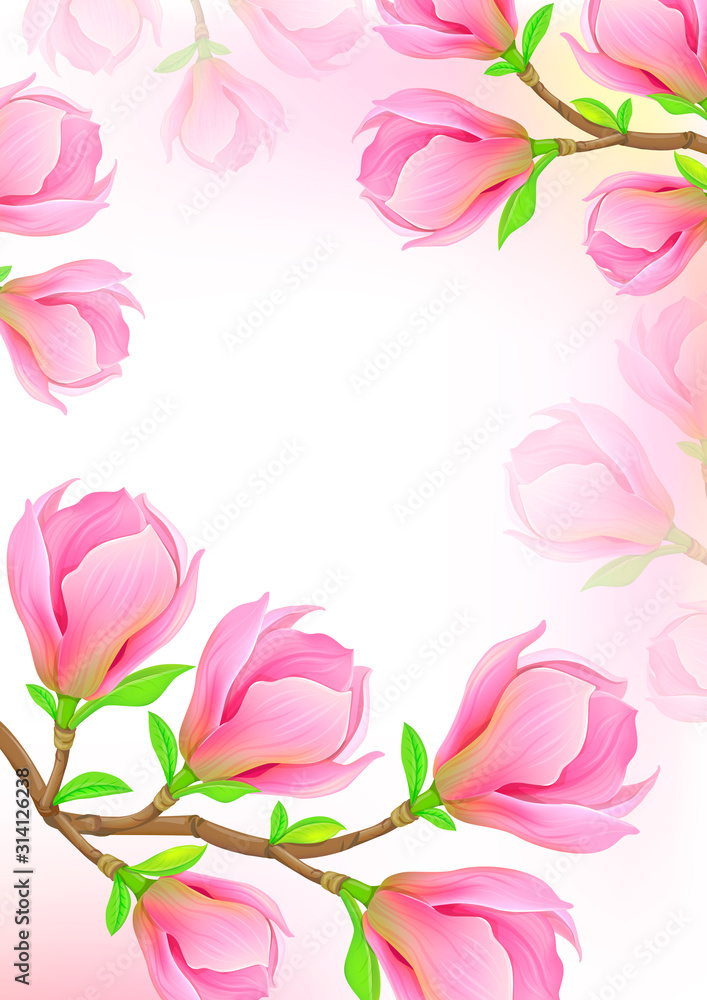 Beautiful background with spring magnolia branch