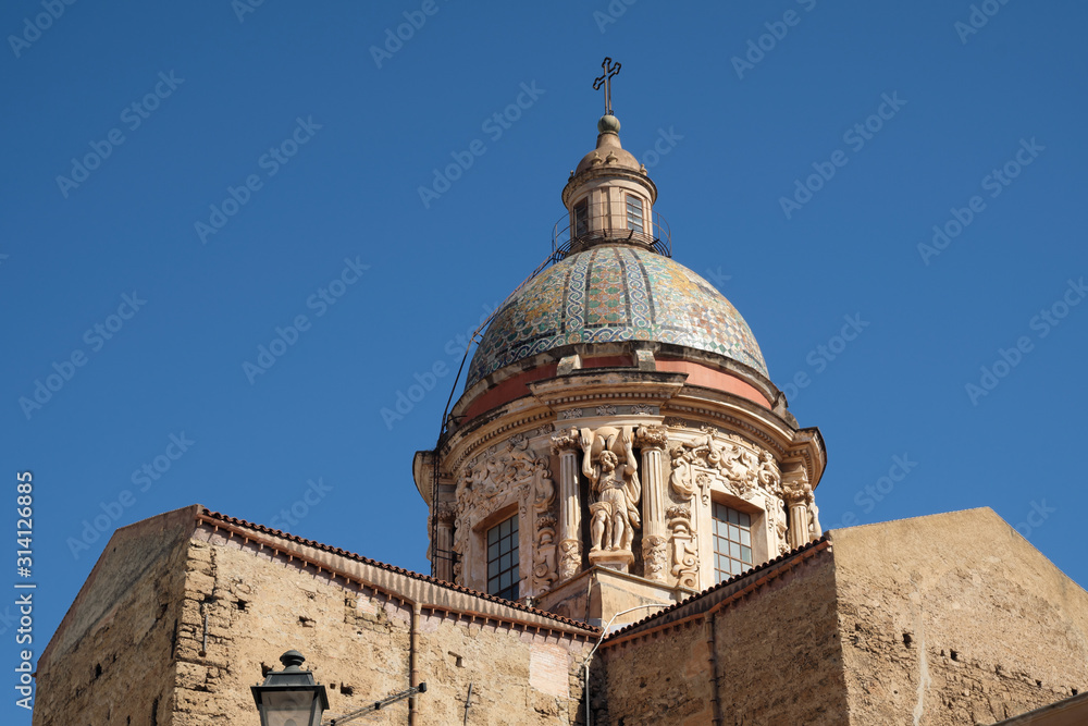 Cupola of the Chiesa di San Francesco Saverio, a Baroque Roman Catholic church of Palermo in the quarter of the Albergaria by Jesuit architect Angelo Italia in 1685. Sicily, Italy July 31, 2019