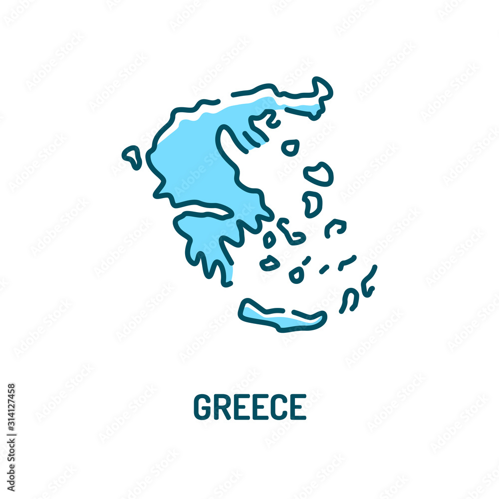 Greece map color line icon. Border of the country. Pictogram for web page, mobile app, promo. UI UX GUI design element. Editable stroke.