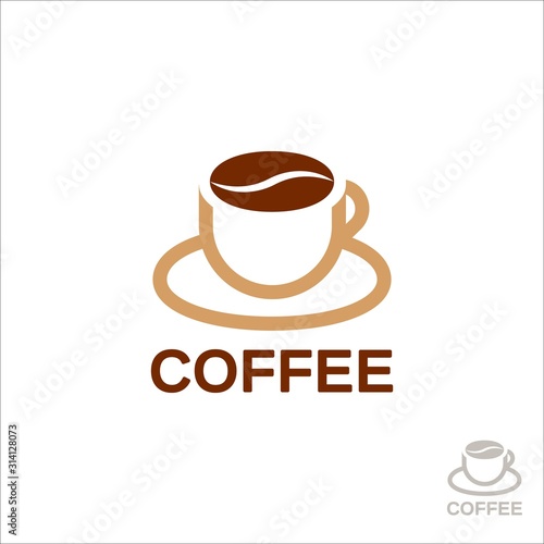 Cup of coffee. Penn in the form of coffee beans. Coffee logo for a coffee shop. Logo vector isolated on white background