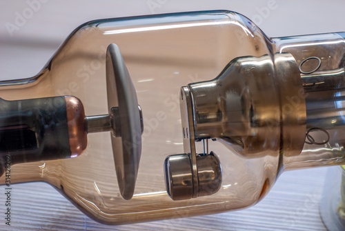 Vacuum glass ampoule of an X-ray Tube Soruce, with visible filament