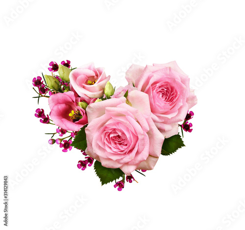 Pink rose flowers in a heart shape arrangement © Ortis