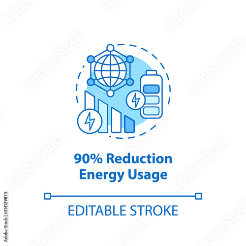 90 percent reduction energy usage concept icon. Mobile internet. 5G technology idea thin line illustration. High-speed connection. Wireless technology. Vector isolated outline drawing. Editable stroke