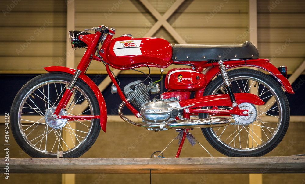 MAASTRICHT, NETHERLANDS - JANUARY 15, 2016: Motorbike Moto Morini Corsarino  48cc. International Exhibition InterClassics & Topmobiel 2016 Stock Photo |  Adobe Stock