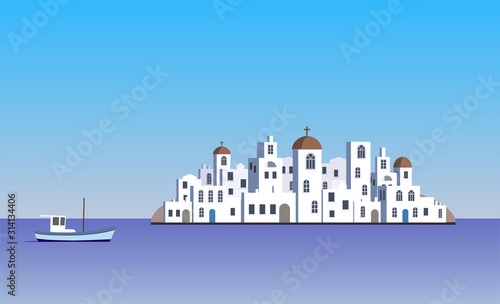 Traditional fishing village with white houses in Greece archipelago,