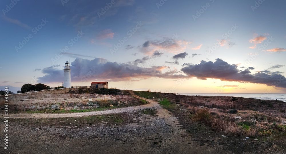 panorama at sunset with sea view and lighthouse panorama at sunset with sea view and lighthouse