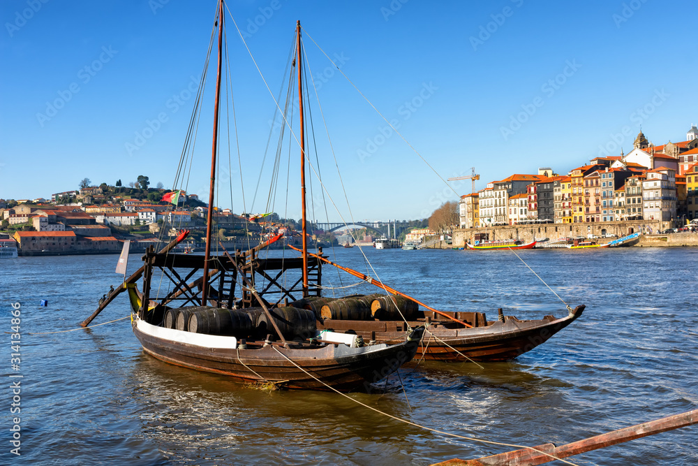  Panorama of Porto is the most famous bridge and boats to transport wine along the Douro River