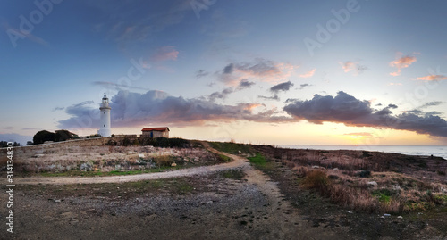 panorama at sunset with sea view and lighthouse