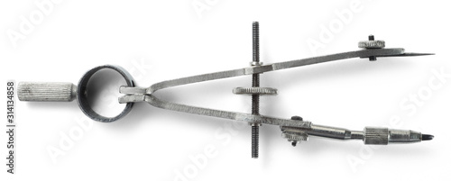 Fotografia Instrument for drawing. Compass, divider on white background
