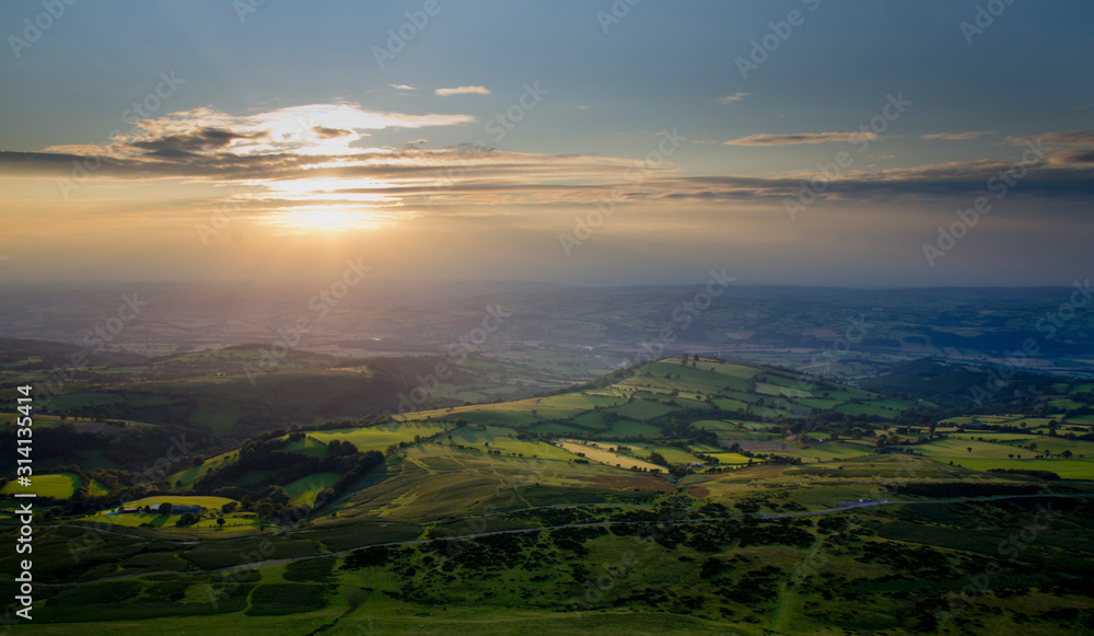 Scenic landscape in Wales looking west from Black mountains