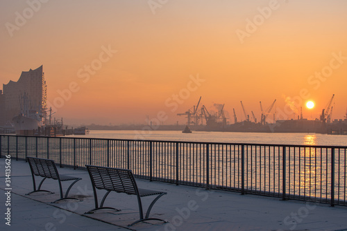 Waterfront of hamburg in the early morning