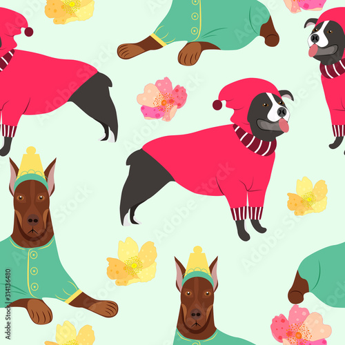 Childish seamless pattern with hand drawn  dogs.Perfect for kids apparel fabric  textile  nursery decoration wrapping paper.