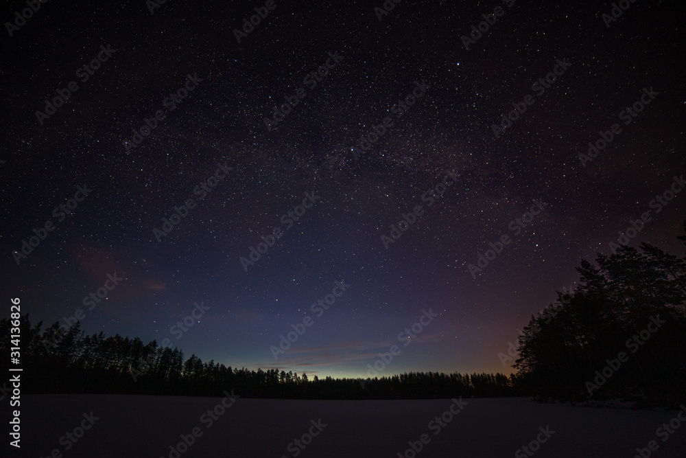 one million stars during the sunrise, Sweden. long exposure. Milky way