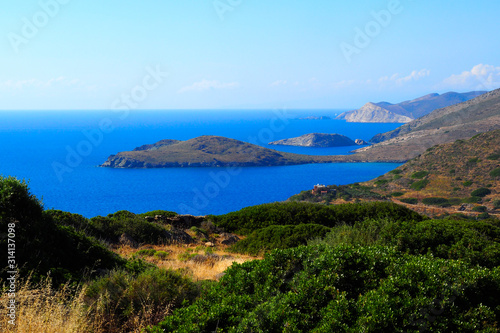 view of the Aegean Sea from the island of Syros located in the Greek Cyclades archipelago