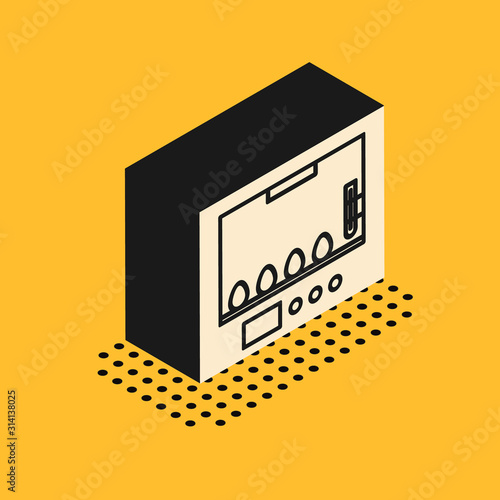Isometric Incubator for eggs icon isolated on yellow background. Vector Illustration