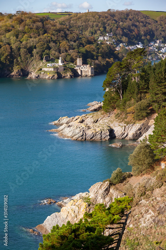 Dartmouth Castle on the Dart Estuary viewed from the South West Coast Path in Kingswear, South Devon, England