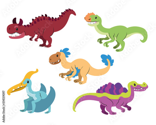 Fototapeta Naklejka Na Ścianę i Meble -  vector set of dinosaurs or prehistoric animals
