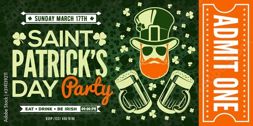 Saint Patrick's Day party invitation design template in vintage style. 