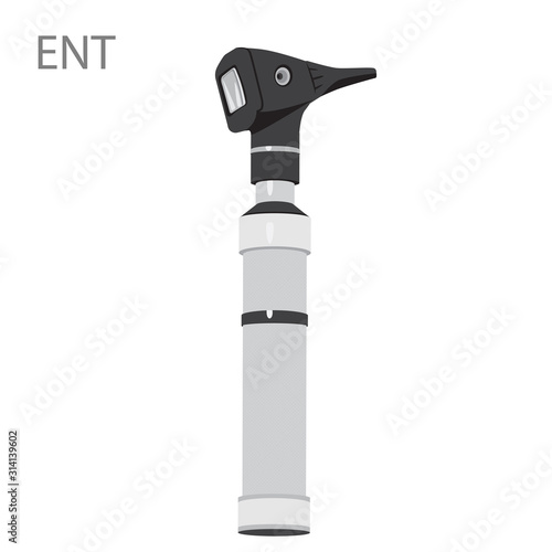 Otolaryngology ENT instrument - medical morror. Doctor eye, treating ear, throat, nose. isolated on white background. Medical concept. Vector illustration