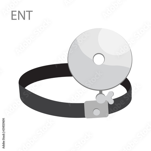 Otolaryngology ENT instrument - medical morror. Doctor eye, treating ear, throat, nose. isolated on white background. Medical concept. Vector illustration