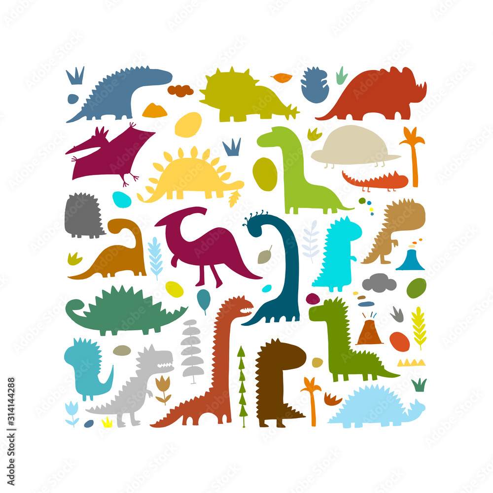 Fototapeta premium Funny dinosaurs, colorful silhouette for your design