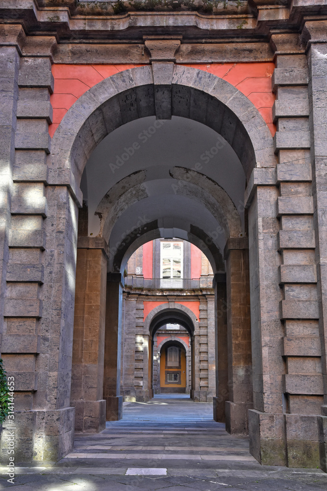Image of the inner courtyard of the royal palace of Naples, Italy