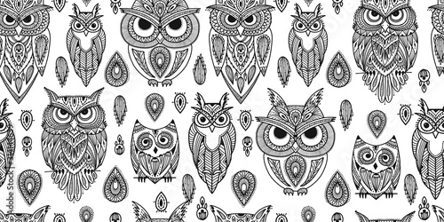 Fototapeta Naklejka Na Ścianę i Meble -  Cute owls family, seamless pattern for your design