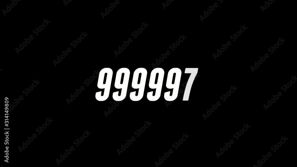 Animated counter 999900-1000000 white jumping symbols on black ...
