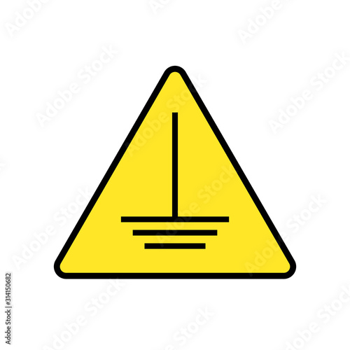 Triangular yellow warning protective earth ground symbol sign. Vector Illustration isolate on white background 