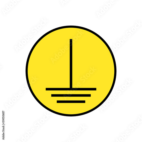 Circular yellow warning protective earth ground symbol sign. Vector Illustration isolate on white background 