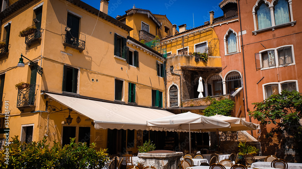 restaurant among old, historic buildings, Venice
