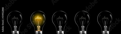 Creativity and innovation concept. idea word shining in the bulb