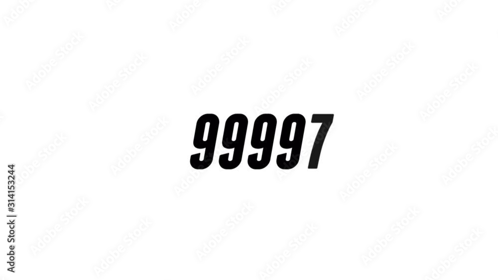 Animated counter 99900-100000 black jumping symbols on white background. Flat design counting number to one hundred thousand hits. 4K digital video. Animated counter 99900-100000 black jumping symbols on white background. Flat design counting number to one hundred thousand hits. 4K digital video.