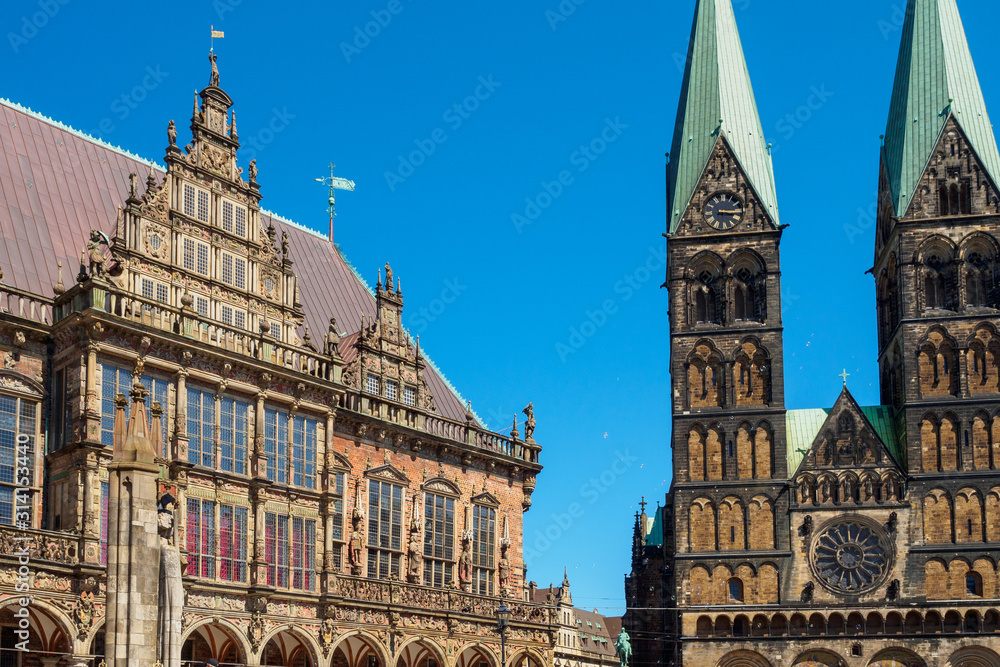 Historic town hall and the cathedral in Bremen, Germany