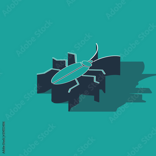 Isometric Cockroach icon isolated on green background. Vector Illustration