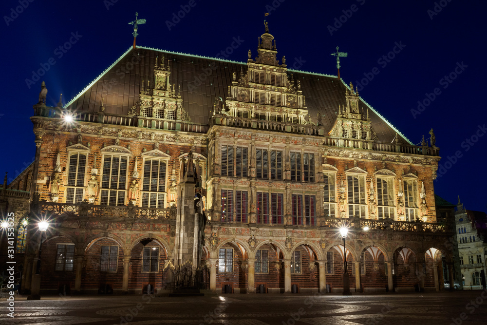 Night scene of city hall in Bremen, Germany