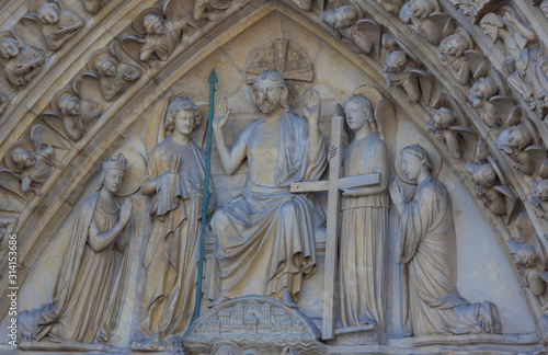 detail of bas-relief at church entrance 