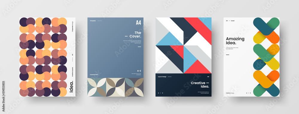 Business presentation vector A4 vertical orientation front page mock up set. Corporate report cover abstract geometric illustration design layout bundle. Company identity brochure template collection. Business presentation vector A4 vertical orientation front page mock up set. Corporate report cover abstract geometric illustration design layout bundle. Company identity brochure template collection.