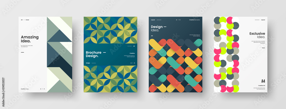 Business presentation vector A4 vertical orientation front page mock up set. Corporate report cover abstract geometric illustration design layout bundle. Company identity brochure template collection. Business presentation vector A4 vertical orientation front page mock up set. Corporate report cover abstract geometric illustration design layout bundle. Company identity brochure template collection.
