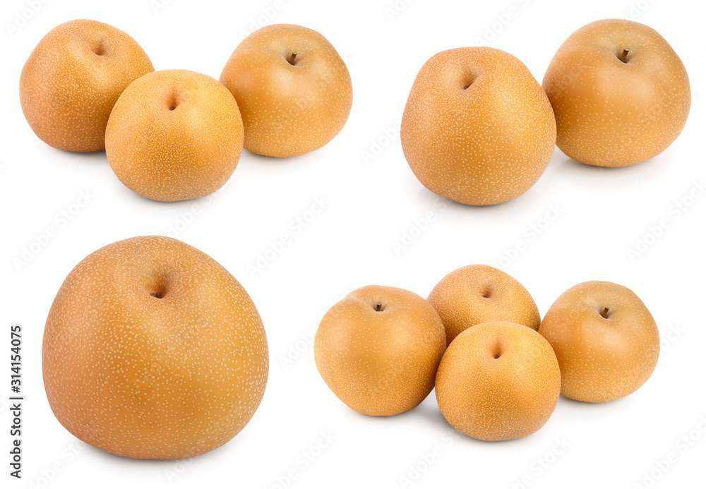 Set or collection fresh asian pear isolated on white background